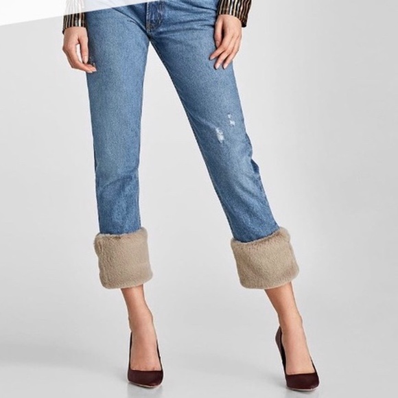 Zara Denim - Zara faux fur cuff high waist jeans!